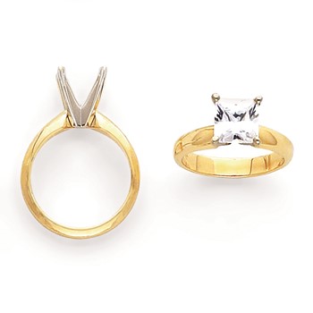 14k Two-Tone 4.1mm Pointed-Shoulder Half-Rnd Princess Mounting