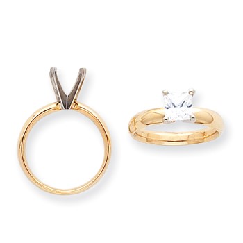 14k TwoTone 4.1mm Pointed-Shoulder Comfort-Fit Princess Mounting