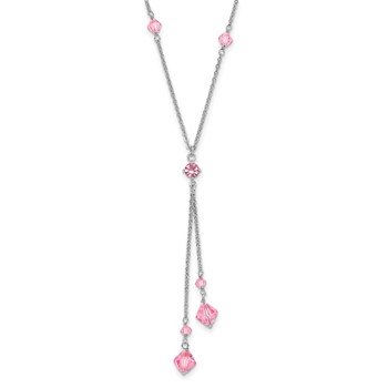 Rhodium-plated Kelly Waters Pink Crystal Drop Necklace