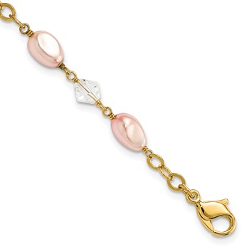 Kelly Waters Gold-plated Pink Simulated Pearl and Crystal Bracelet