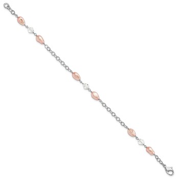Kelly Waters Rhodium-plated Pink Simulated Pearl and Crystal Bracelet — alternate view