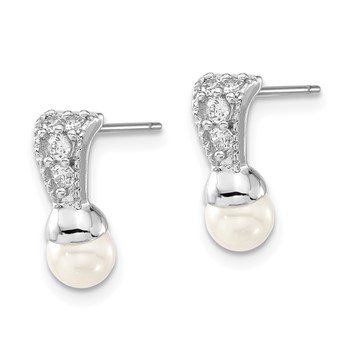 Kelly Waters Silver-tone Rhodium-plated White Simulated Pearl & CZ Post Dangle Earrings — alternate view