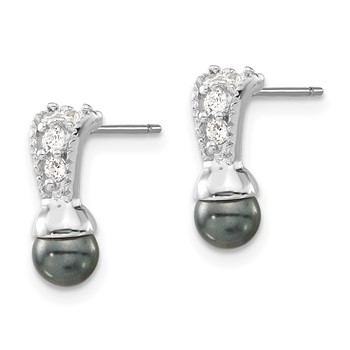 Rhodium-plated Kelly Waters Black Simulated Pearl CZ Earrings — alternate view