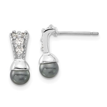 Rhodium-plated Kelly Waters Black Simulated Pearl CZ Earrings