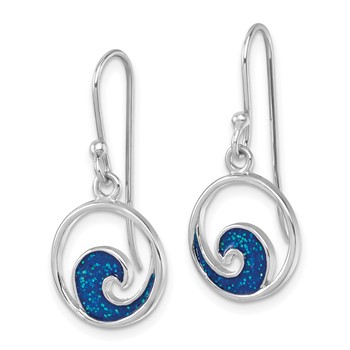 Sterling Silver Rhodium-plated Enameled Wave Dangle Earring — alternate view