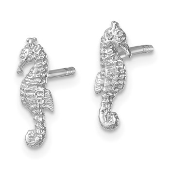 Sterling Silver Rhodium-plated Polished Seahorse Post Earring — alternate view