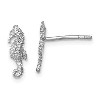 Sterling Silver Rhodium-plated Polished Seahorse Post Earring