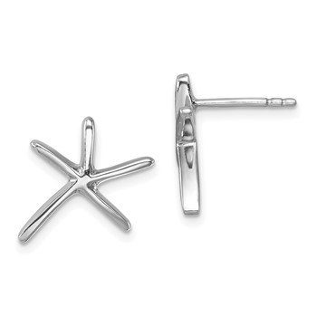 Sterling Silver Rhodium-plated Polished Starfish Post Earring