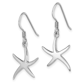Sterling Silver Rhodium-plated Polished Starfish Dangle Earring — alternate view