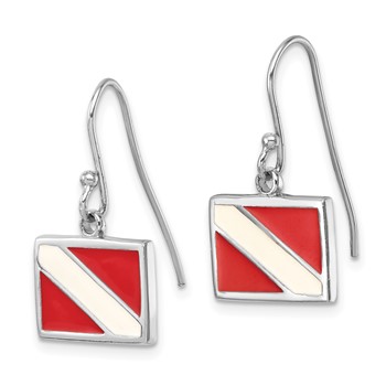 Sterling Silver Rhodium-plated Polished Enameled Dive Flag Dangle Earring — alternate view
