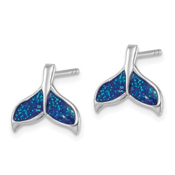 Sterling Silver Rhodium-plated Polished Enameled Whale's Tail Dangle Earrings — alternate view