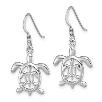 Sterling Silver Rhodium-plated Cut Out Mother and Baby Turtle Dangle Earring — alternate view