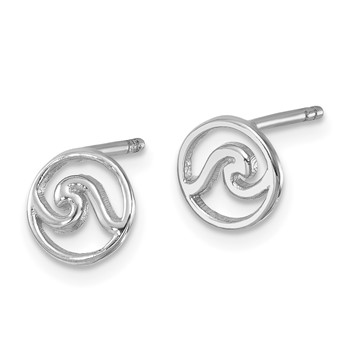 Sterling Silver Rhodium-plated Polished Wave Post Earring — alternate view