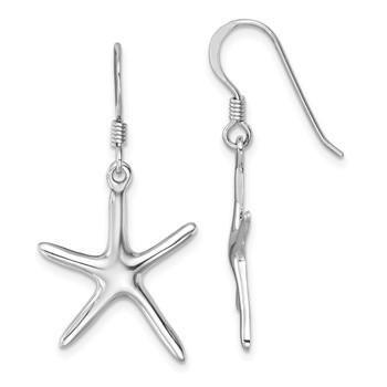 Sterling Silver Rhodium-plated Polished Starfish Dangle Earring