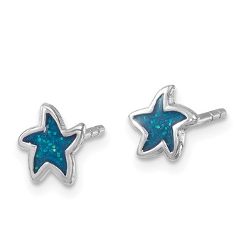 Sterling Silver Rhodium-plated Polished Enameled Starfish Post Earring — alternate view