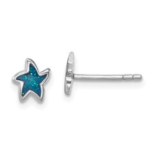 Image of Sterling Silver Rhodium-plated Polished Enameled Starfish Post Earring