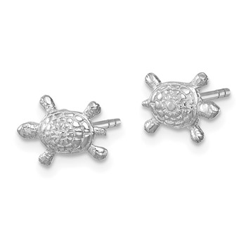 Sterling Silver Rhodium-plated Polished Turtle Post Earrings — alternate view