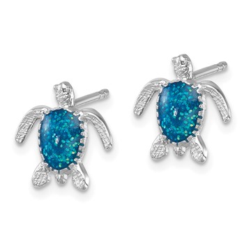 Sterling Silver Rhodium-plated Enameled Polished Turtle Post Earring — alternate view
