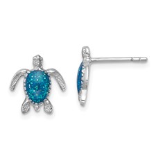Image of Sterling Silver Rhodium-plated Enameled Polished Turtle Post Earring