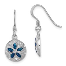 Image of Sterling Silver Rhodium-plated Polished and Textured Enameled Sand Dollar Dangle Earring