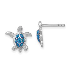 Image of Sterling Silver Rhodium-plated Enameled Polished Turtle Post Earring