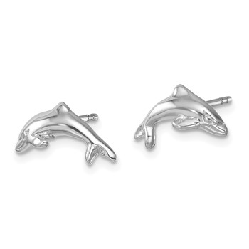 Sterling Silver Rhodium-plated Polished Dolphin Post Earring — alternate view