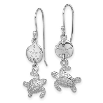 Sterling Silver Rhodium-plated Polished Sand Dollar and Swimming Turtle Pendant — alternate view