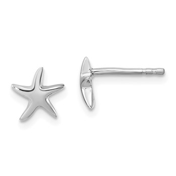 Sterling Silver Rhodium-plated Polished Starfish Post Earring