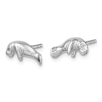 Sterling Silver Rhodium-plated Polished Manatee Post Earring — alternate view