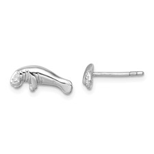 Image of Sterling Silver Rhodium-plated Polished Manatee Post Earring