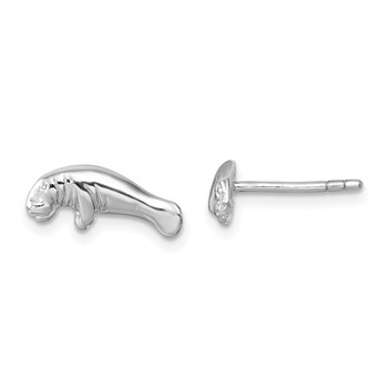 Sterling Silver Rhodium-plated Polished Manatee Post Earring