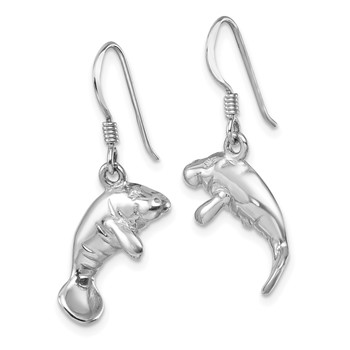 Sterling Silver Rhodium-plated Polished Manatee Dangle Earring — alternate view