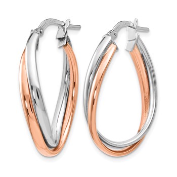 Leslie's 14K Rose and White Gold Polished Fancy Hoop Earrings — alternate view