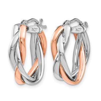 Leslie's 14K with White Rhodium and Rose Gold Plating Polished Hinged Hoop Earrings — alternate view