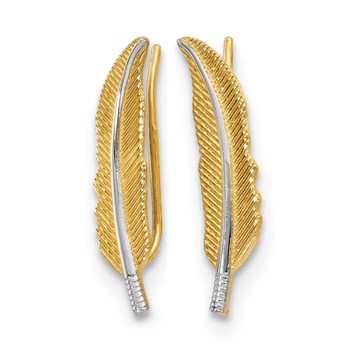 Leslie's 14K w/Rhodium Polished Feather Ear Climber Earrings — alternate view