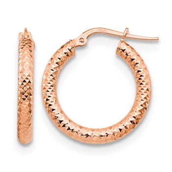 Leslie's 14K 3x15 Rose Gold D/C Round Hoop Earrings