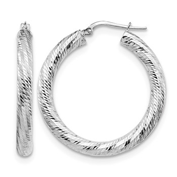 Leslie's 14K 4x35 White Gold D/C Round Hoop Earrings