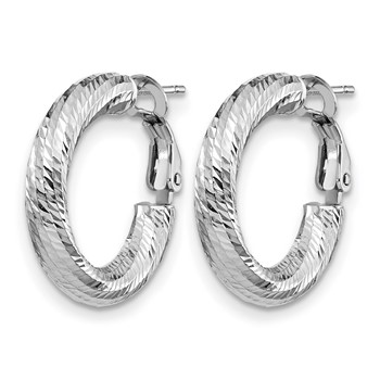 Leslie's 14K 4x15 White Gold D/C Round Omega Back Hoop Earrings — alternate view