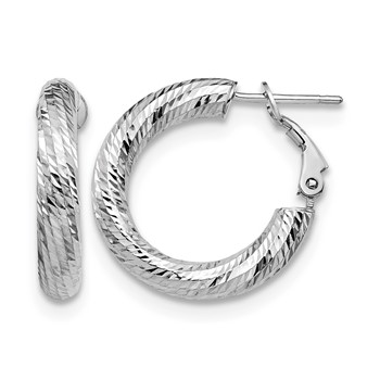 Leslie's 14K 4x15 White Gold D/C Round Omega Back Hoop Earrings