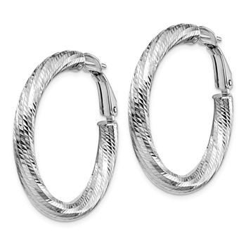Leslie's 14K 4x25 White Gold D/C Round Omega Back Hoop Earrings — alternate view