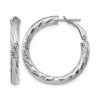 Leslie's 14K 4x25 White Gold D/C Round Omega Back Hoop Earrings