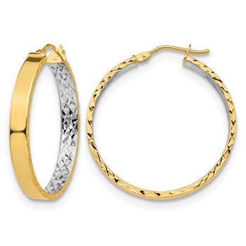 Leslie's 14K with White Rhodium Polished and D/C Hoop Earrings