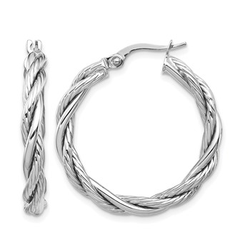 Leslie's 14K w/White Rhodium Polished Twisted Hoop Earrings
