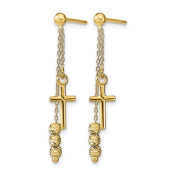Leslie's 14K Polished D/C Cross Beaded Post Dangle Earrings — alternate view