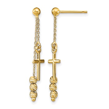 Leslie's 14K Polished D/C Cross Beaded Post Dangle Earrings