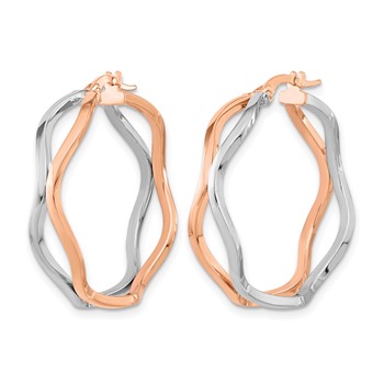 Leslie's 14k Rose and White Gold Polished Wavy Hoop Earrings — alternate view