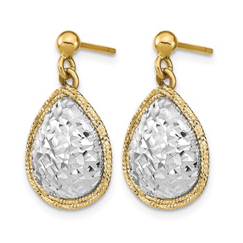 Leslie's 14k Two-Tone Polished D/C Teardrop Post Dangle Earrings — alternate view