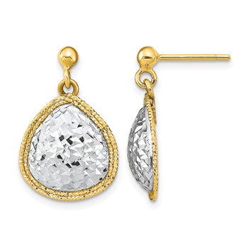 Leslie's 14k Two-Tone Polished D/C Teardrop Post Dangle Earrings