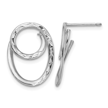 Leslie's 14K w/White RH-plating Polished/Dia-cut Post Earrings