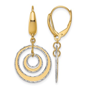 Leslie's 14K Two-tone Polished Textured Leverback Dangle Earrings